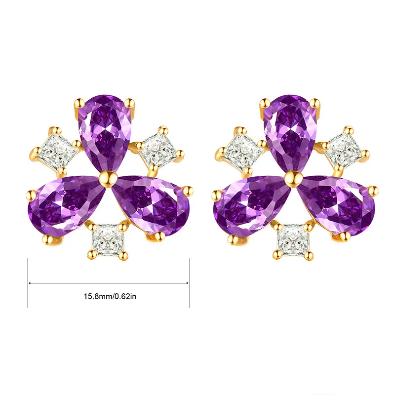 Женские серьги-гвоздики с трехлепестками серьги золотого цвета фиолетовым