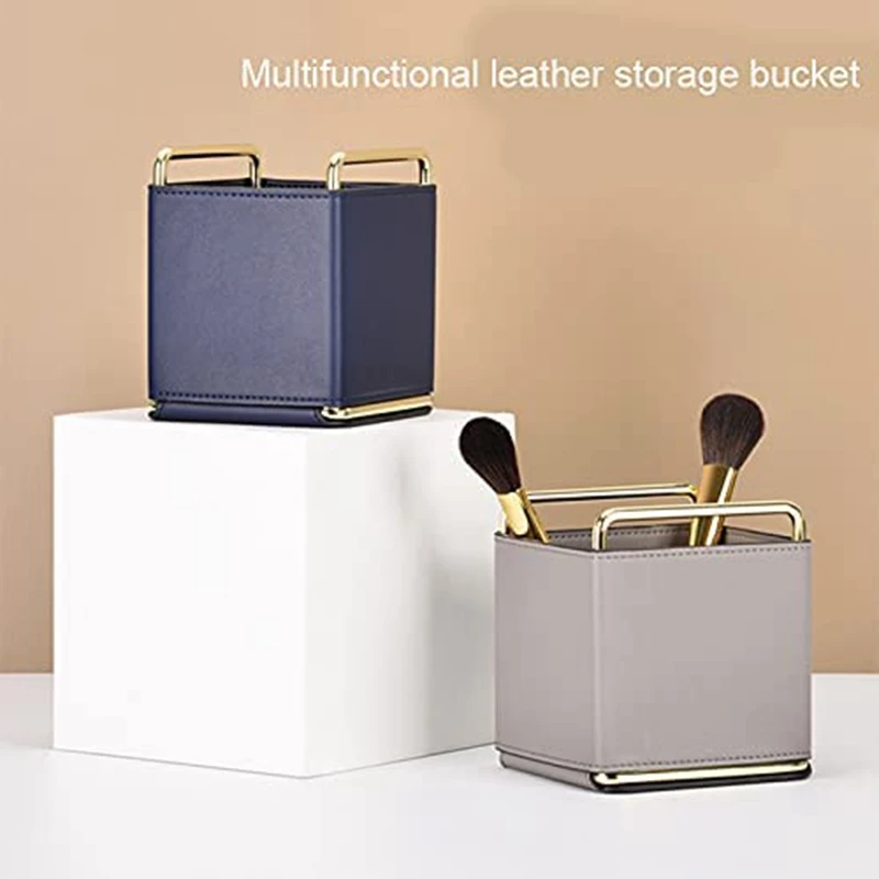 Multifunctional Leather Desktop Storage Box Office Pen Holder Cosmetic Manager Organisar Case(Blue) | Дом и сад