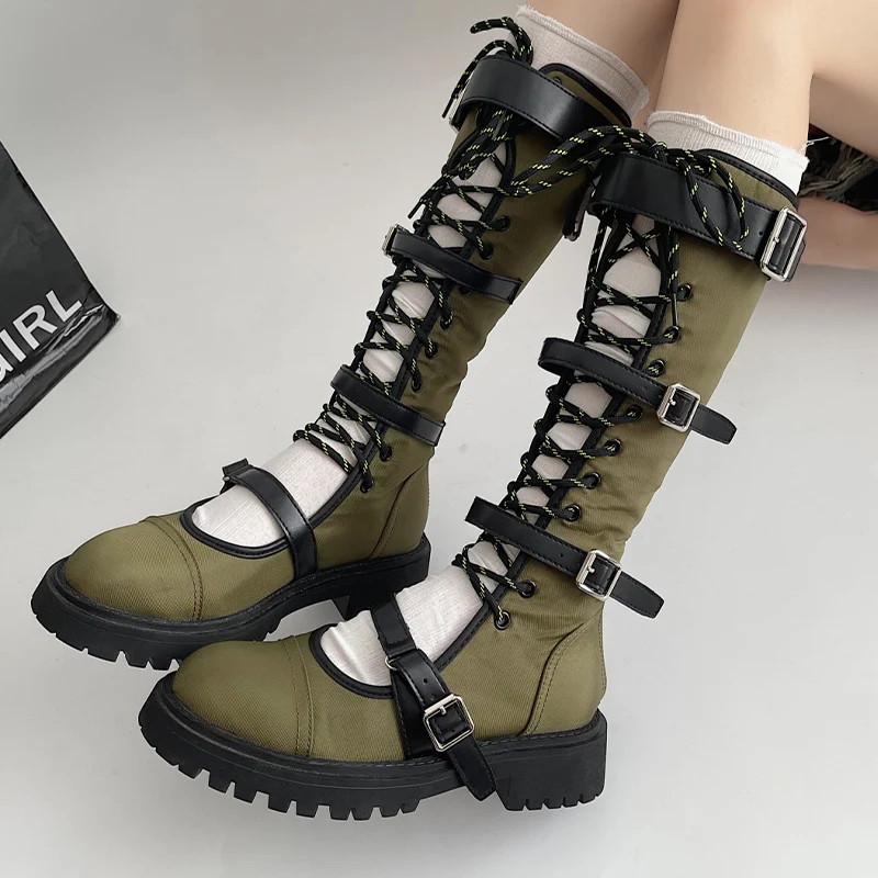 

Новинка 2023, женские сапоги Челси до колена на плоской подошве, осенняя модная обувь на платформе, крутые босоножки, готическая обувь, повседневные мотоциклетные сапоги