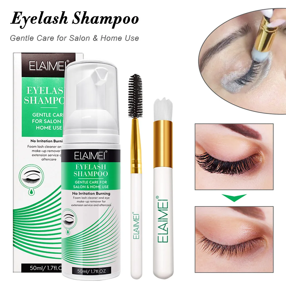 

50ml Eyelash Extensions Brush Shampoo Kit Gentle Cleansing Eyelash Extension Cleanser Foam Makeup Remover Lashes Extension Glue