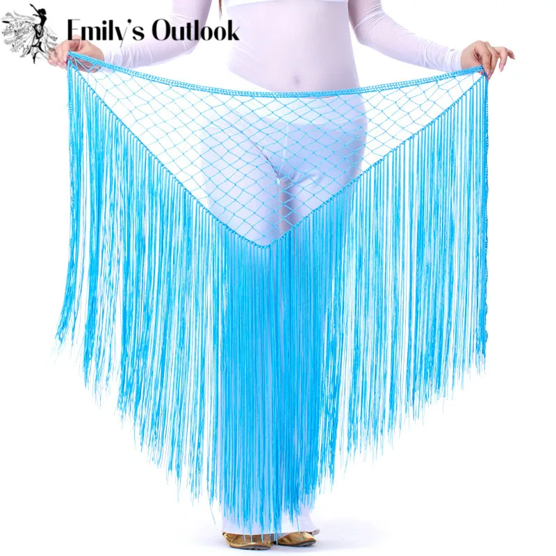 Belly Dance Skirts Fringe Tassel Hip Scarf Net Woven Wraps Rave Costume Egyptian Triangle Shawl for Women and Girls Solid Color