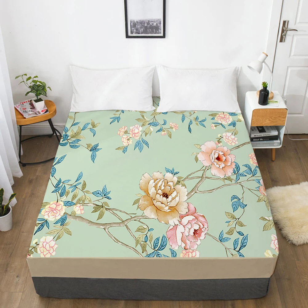 

1pc Elastic fitted sheet bed sheet With An Elastic Band Mattress Cover 160x200 180x200 Customizable size Bed cover flower rose