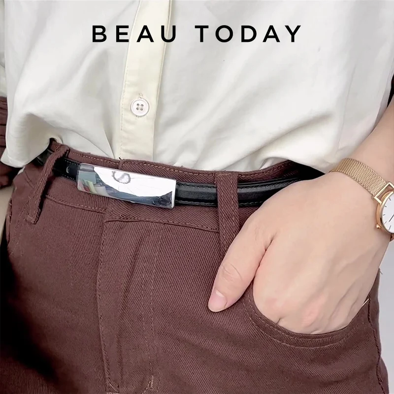 

Женский ремень из коровьей кожи BEAUTODAY, однотонный ремень с пряжкой в современном стиле, модное джинсовое платье, аксессуары, пояс B55