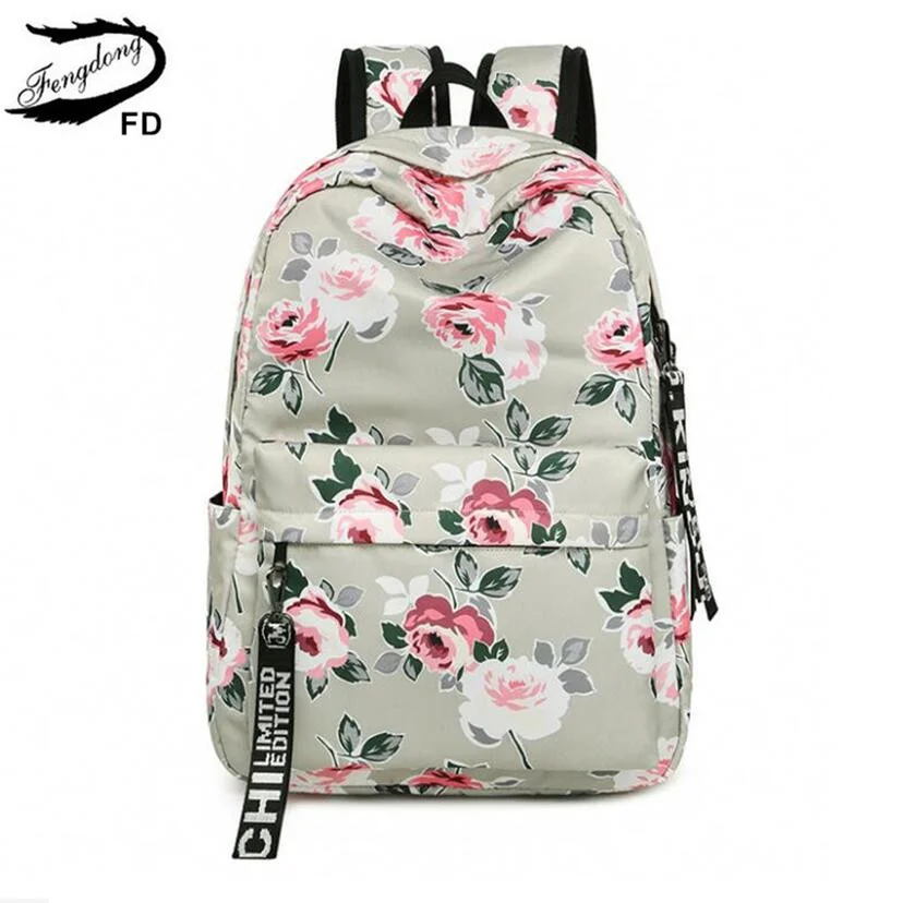 

FengDong chinese style floral school backpack flowers backpacks for teenage girls school bags laptop computer bag schoolbag gift