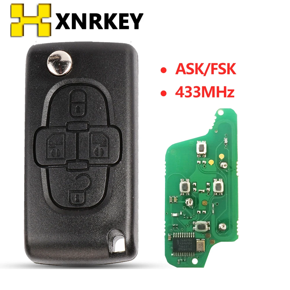 Xnrkey 4 Pulsanti Remote Flip Car Key Ce0523 Circuit Board Fob 433Mhz Id46 Chip Per Peugeot 1007 Per Citroen C8 Va2/Hu83 Blade