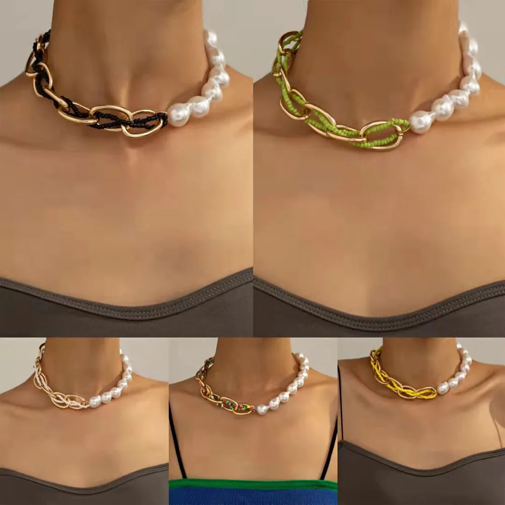 

Creative Luxury Style Chains for Women Vintage Baroque Pearl Splicing Necklace Punk Beading Chain Necklace Jewelry 2022