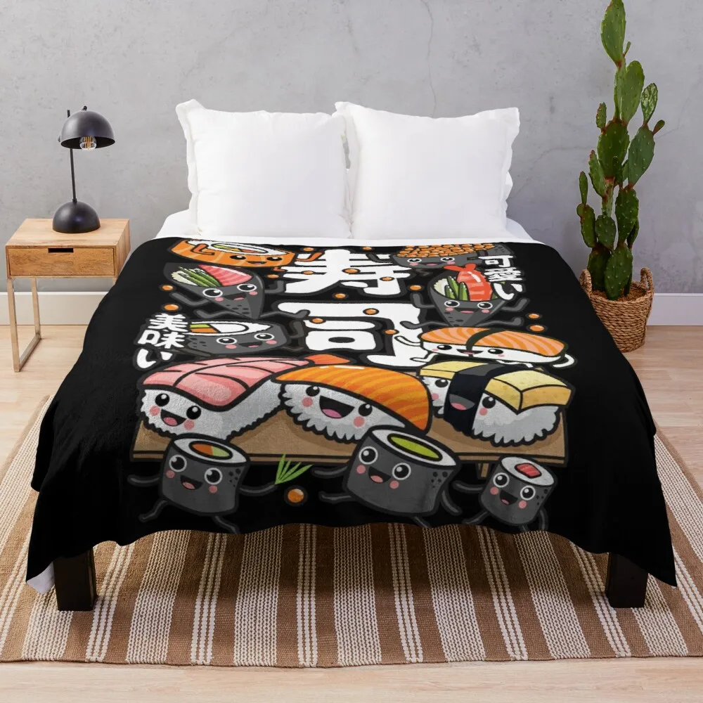 Sushi Kawaii Throw Blanket King Flannel Blanket Fur Blanket Fluffy Blanket Hairy Blankets
