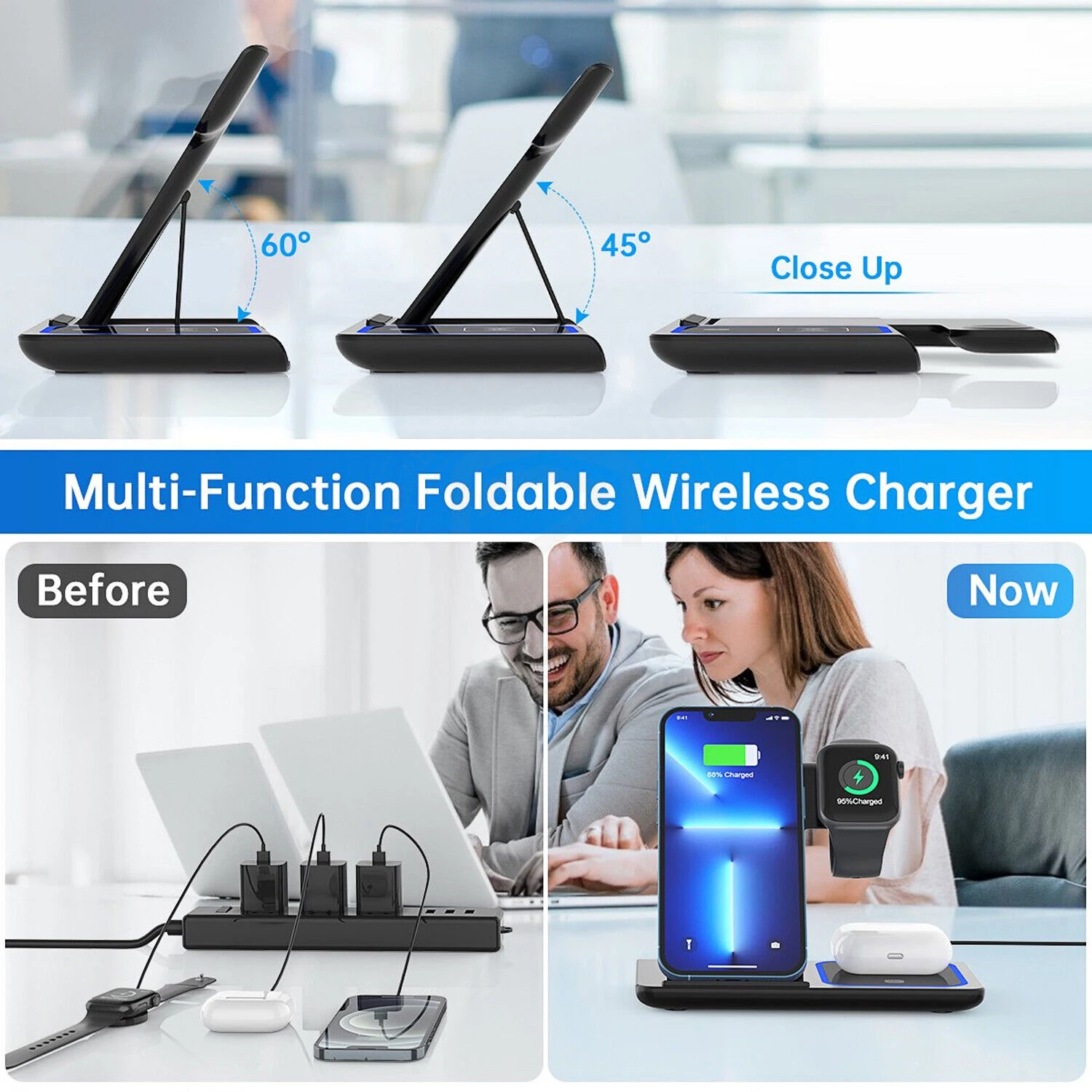 3 in 1 15W Wireless Charger Dock Qi Fast Charging For iPhone  Watch Samsung