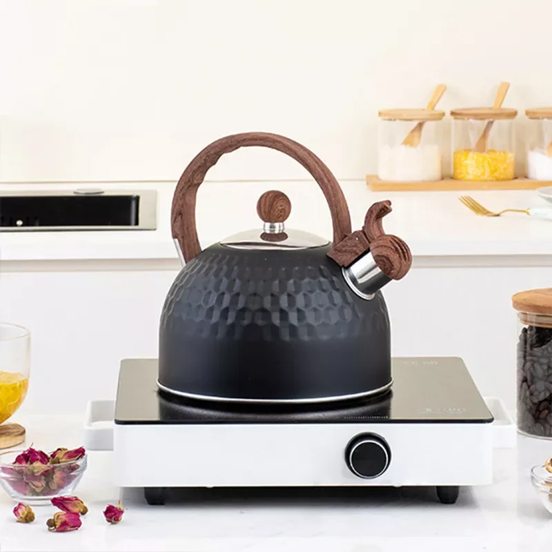 

2.5L Black Travel Camping Gas Hot Water Kettle Whistling Tea Kettle Portable Coffee Thermos Pot for Hotel Family Trip Kitchen