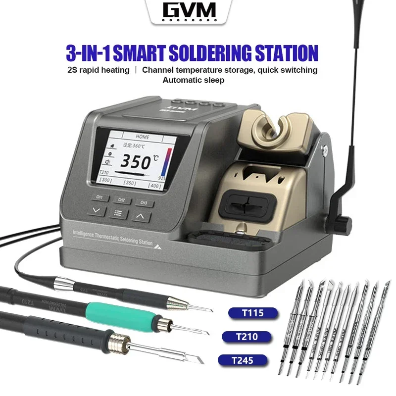 Фото Доступна ручка GVM H3 T210/T245/T115 Интеллектуальная сварочная станция высокого напряжения 3 в 1, 80 Вт, автоматическая паяльная станция для сварки сна №1