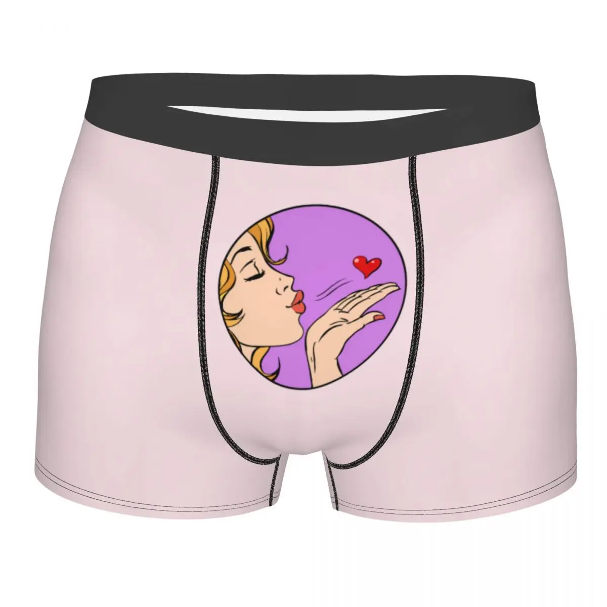Mens Boxer Sexy Underwear Air Kiss Girl Heart Love Underpants Male Panties Pouch Short Pants