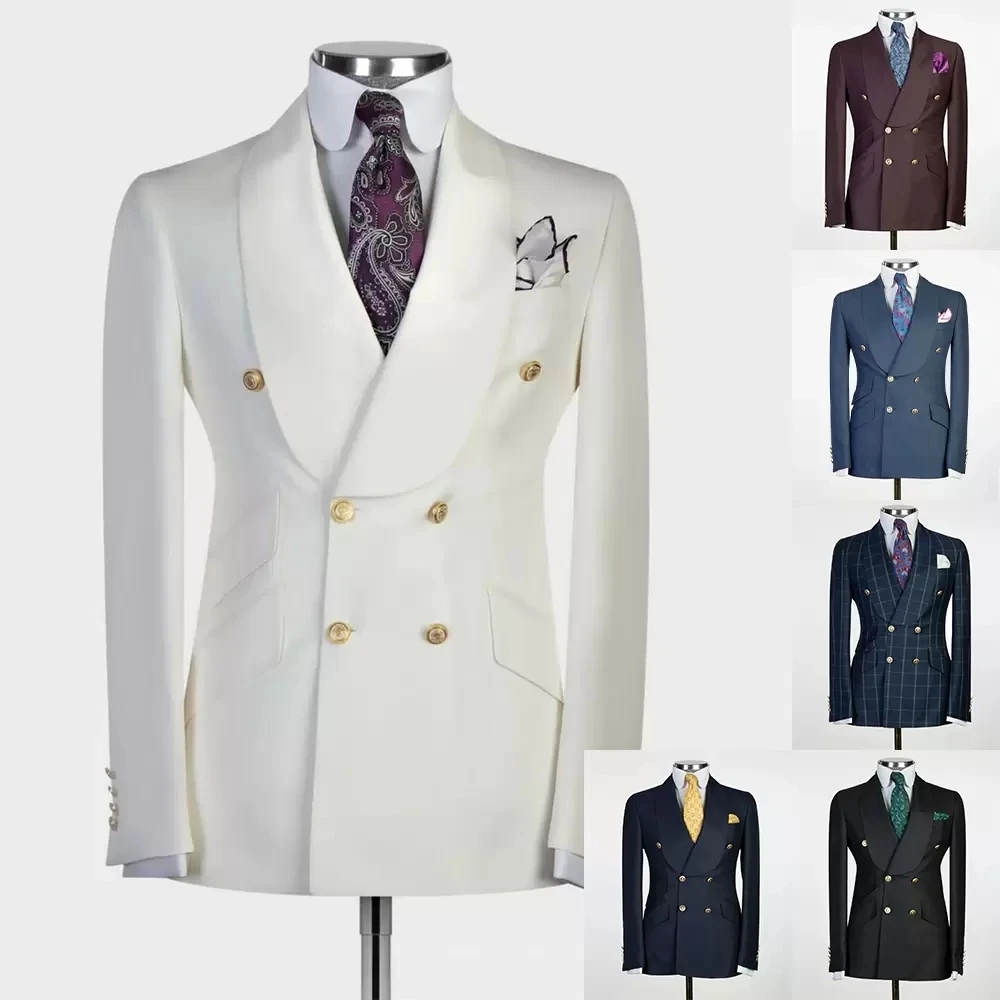 Men's Double Breasted Business Blazer Groomsmen Tuxedo Shawl Lapel Slim Suit Coat For Wedding Dinner Or Party