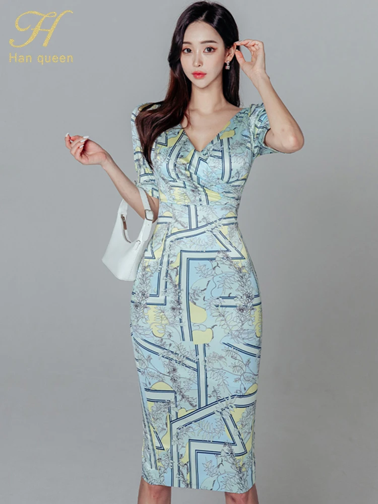 

Женское платье-карандаш с V-образным вырезом, в Корейском стиле