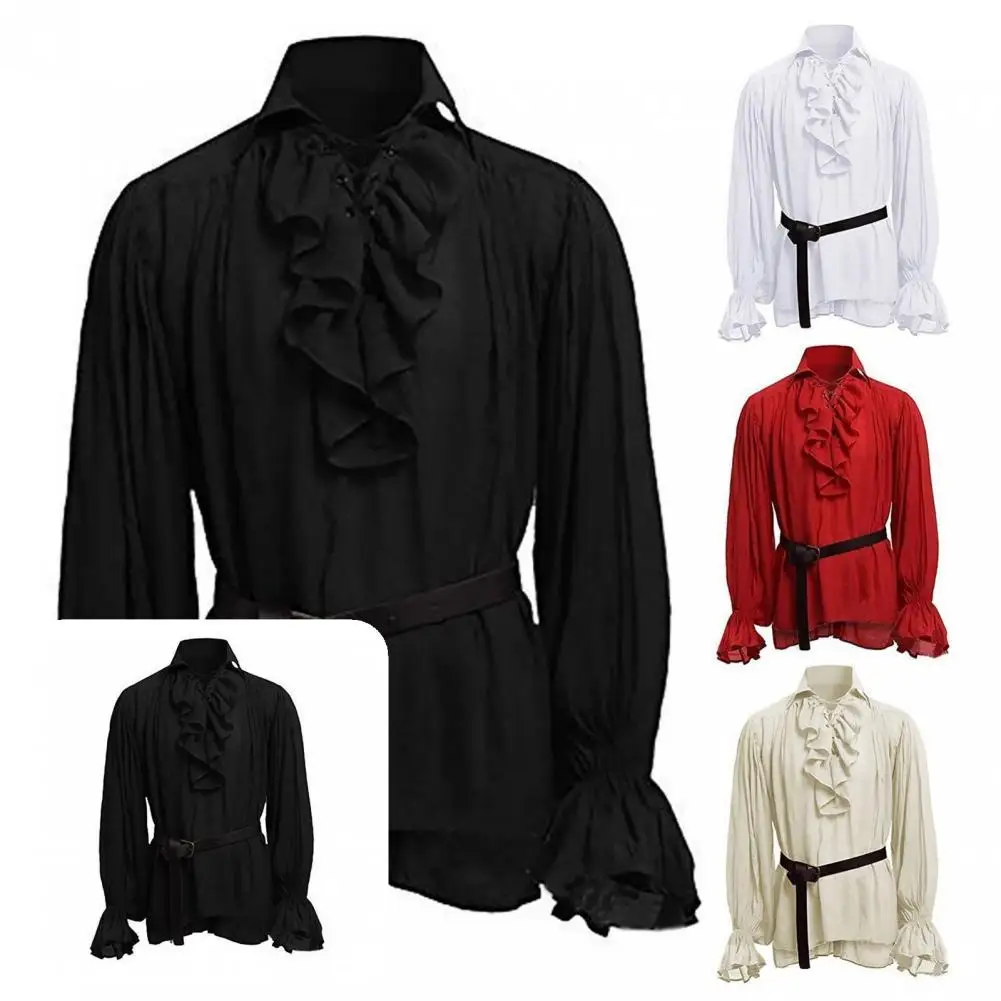

Regular Shirt Top Soft Loose Men Pullover Turn-down Collar Long Men Top