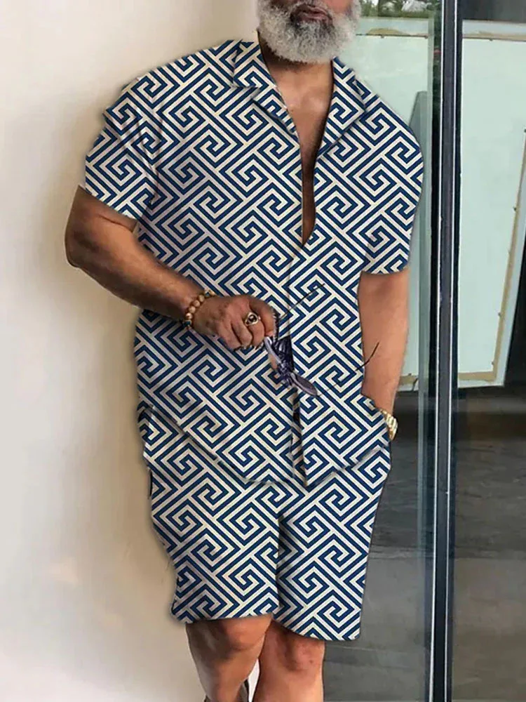 2023 New Fashion Hawaiian Shirt Set Mens Printing Set Short Sleeve Summer Casual Floral Shirt Beach Two Piece Men Sets S-4XL