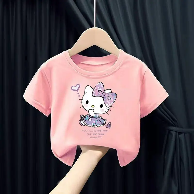 

Топ детский из чистого хлопка, с коротким рукавом и принтом Hello Kitty