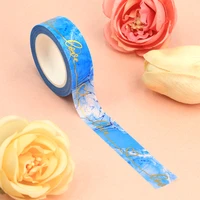 2022 new 1pc 15mm10m decorative gold foil hearts on blue marble washi tape scrapbooking masking tape office mask washi tape