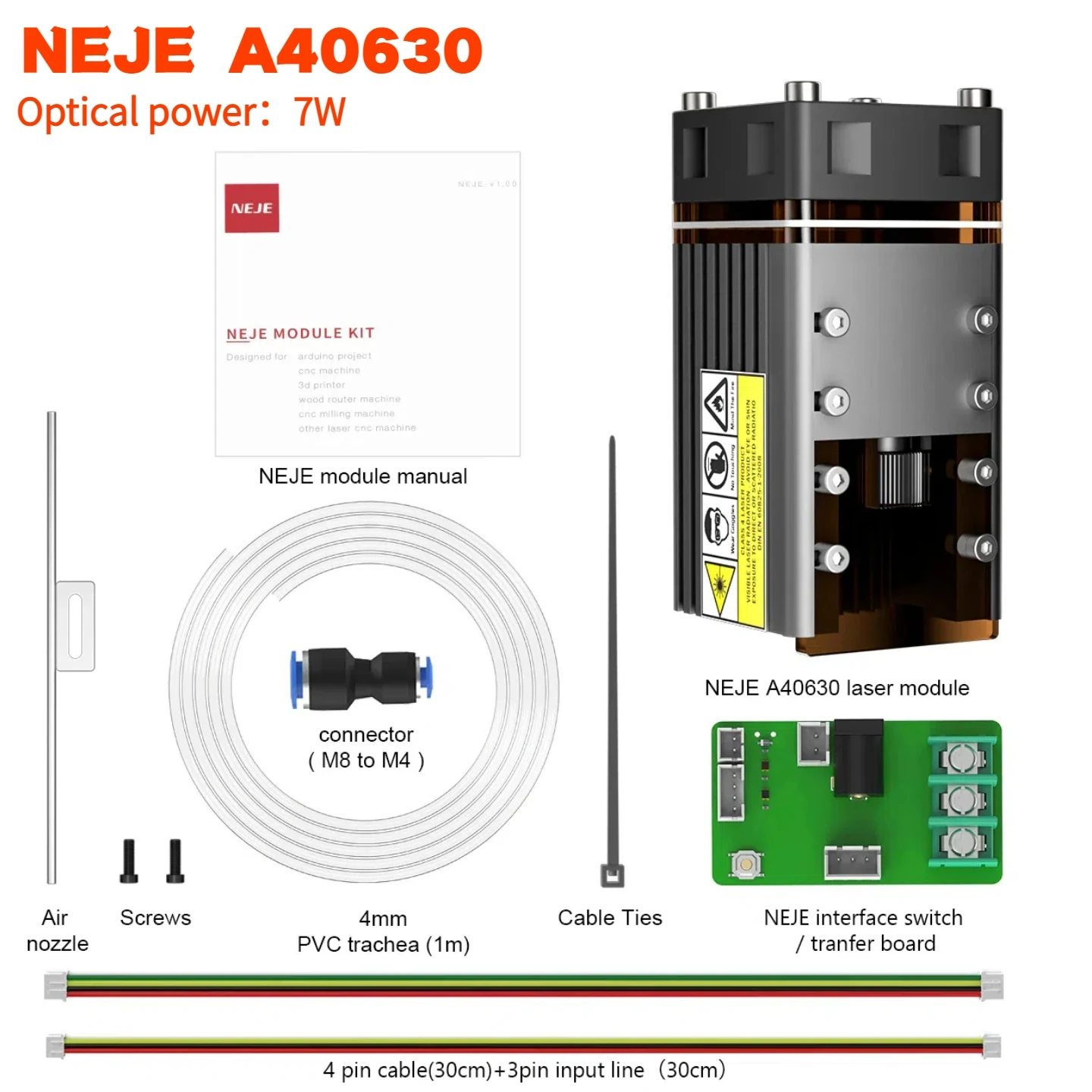 Профессиональный лазерный модуль мощностью 0,5–12 Вт с технологией точек давления NEJE N30820/E30/E40 для гравировки нержавеющей стали/кожи/дерева