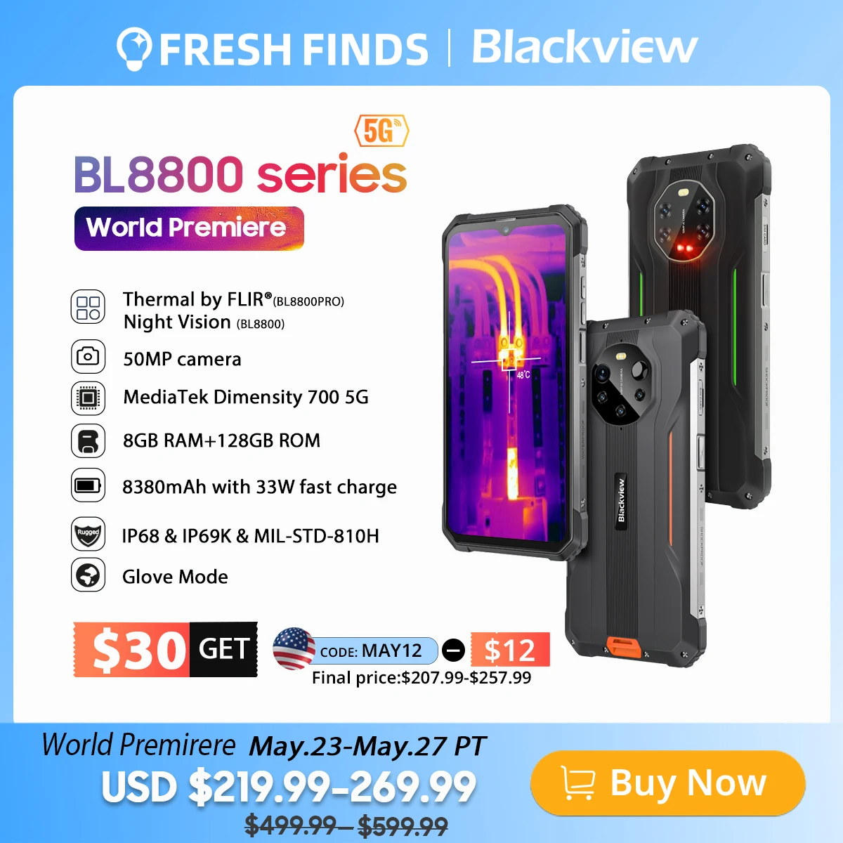 World Premiere Blackview BL8800 Pro 5G Rugged Phone Thermal Imaging Camera FLIR® Smartphone 6.58