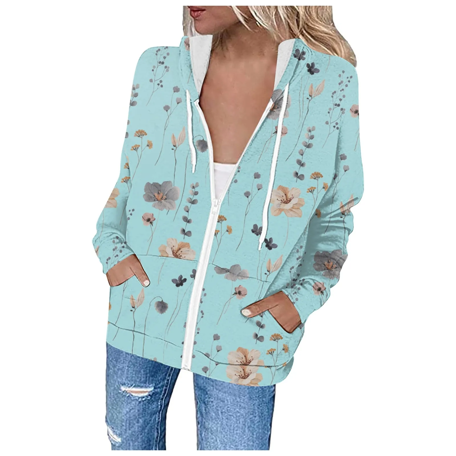 

Женский Повседневный свитшот на молнии, с длинным рукавом и круглым вырезом