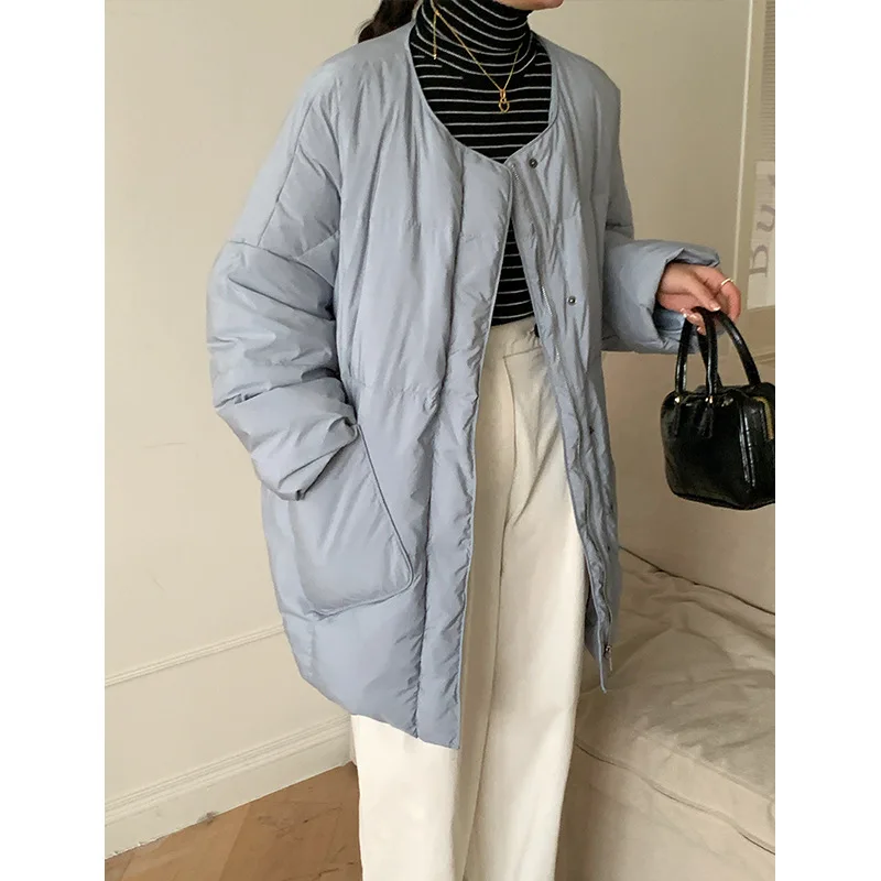 Autumn and Winter New Down Jacket Women's Medium-length Jacket with Scarf Loose Thickened Bao'nua White Duck Down Jacket Tide