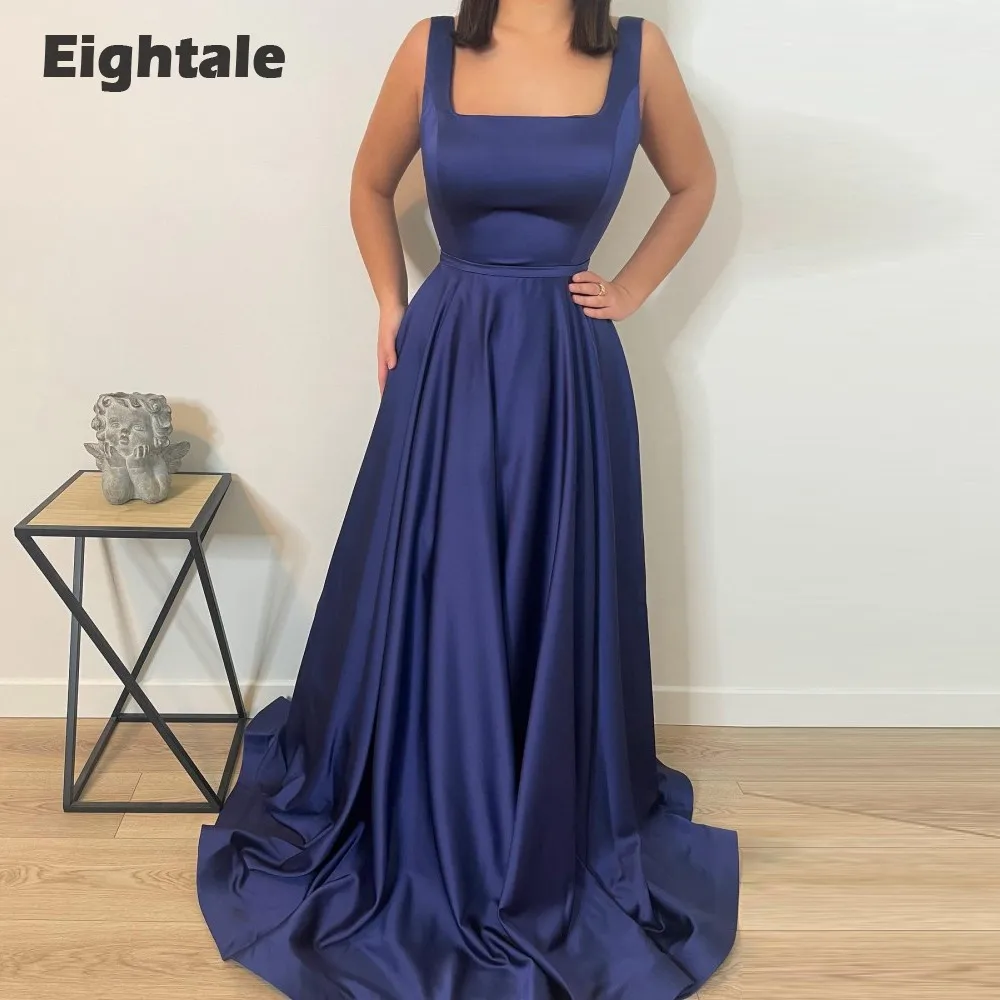 

Темно-Синие атласные вечерние платья-колокол, а-силуэта