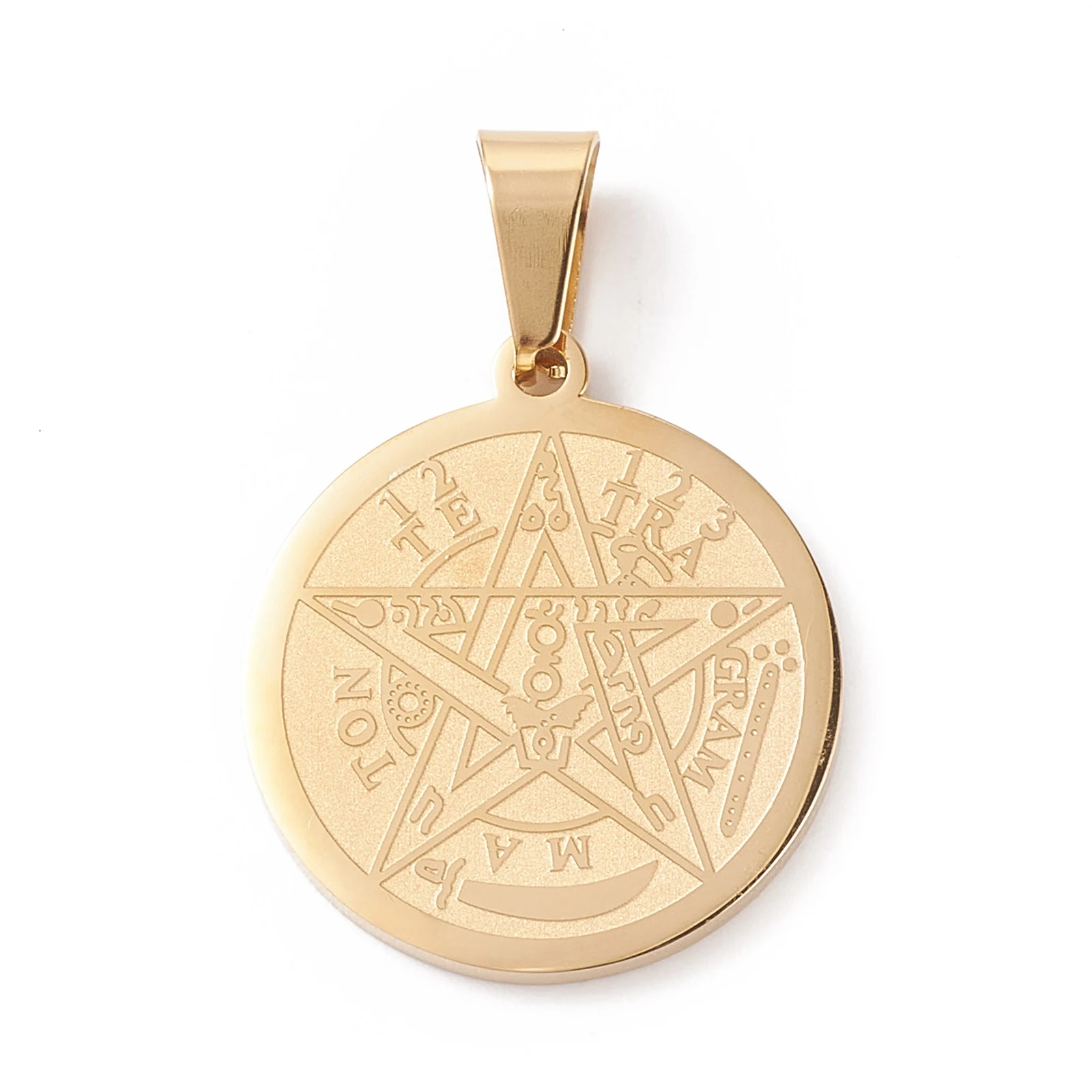 

300pcs Flat Round Tetragrammaton Pentagram Wiccan Pendant