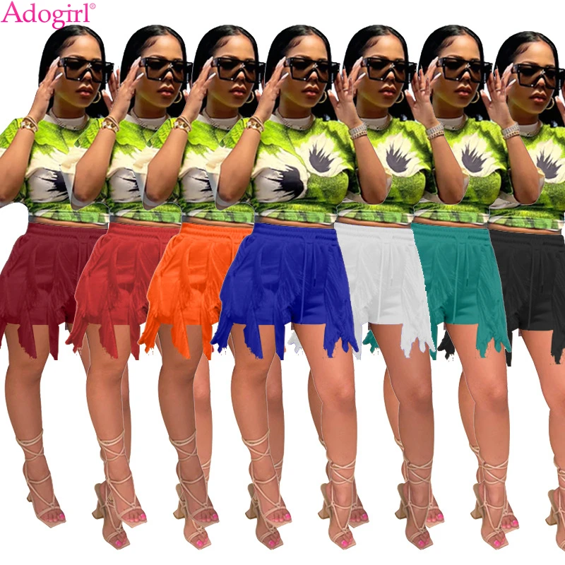 

Adogirl Solid Tassel Summer Shorts Women Elastic Waist Drawstring Straight Beach Pants Female Fashion Casual Sport Trousers