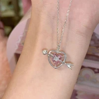 new fashion trend one arrow through the heart exquisite romantic pink diamond love clavicle necklace womens jewelry party gifts