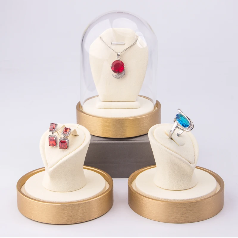 New design Jewelry display box ring stand earring holder necklace base transparent glass cover box