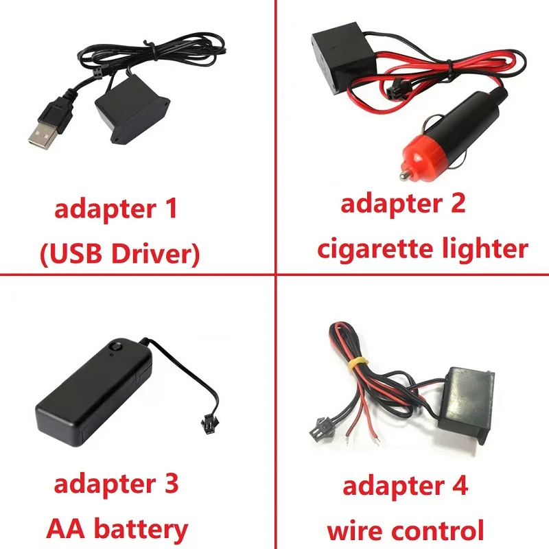 

4 adapter Car Interior Led Decorative Lamp USB Driver Wiring voice control 3V Battery Box Cigarette Drive EL Wiring Neon Strip