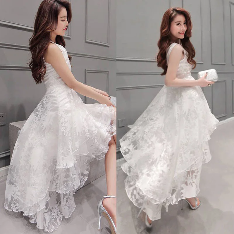 

New Women's Irregular Sweet Organza Puffy Dress Women's Sleeveless Big Hem Mid-Length Celebrity Temperament Midi Dress