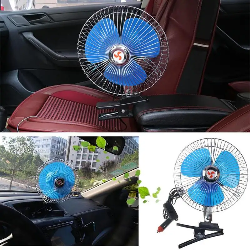 12V/24V Mini Electric Auto Cooling Fan Truck Vehicle Strong Wind Air Cooler Conditioner Accessories Car Fan Low Noise Summer