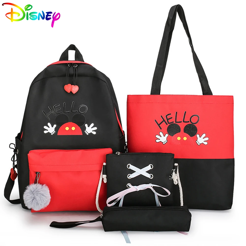

Disney 4 Sets Girls Backpack For Women Cartoon Mickey Fashion Female School Bags Student Multifunction Kawaii Bag Free Shipping