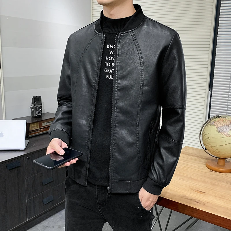 

Mens Bomber Jackets Fashion Men Faux Leather Coat Zipper Overcoat Motor Jacket Motorcycle Bikers Punk Man Brand Top Colthing