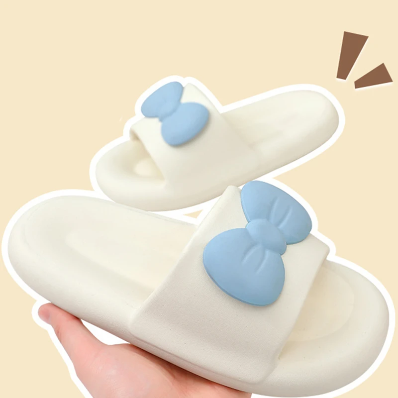 Women's Slippers Solid Color Cute Bow Thick Sole Comfortable Non-Slip Sandals Bathroom Indoor Couple Slippers New Summer 2022