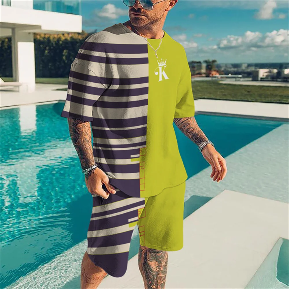 

Men's Sports Suit T-Shirt+Shorts Solid Color Sportswear Summer 2-Piece Simple High Quality New Streetswear Man SetsTops Outfits