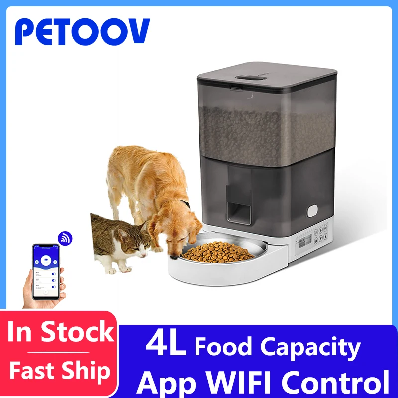 

Умное приложение Petoov 4 л для кошек с Wi-Fi управлением для собак автоматический диспенсер для сухой еды Хранитель из нержавеющей стали чаша