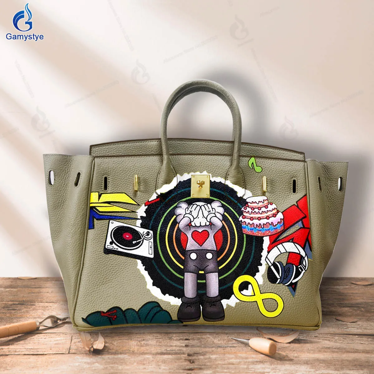 Уличные сумки Artisc с ручным рисунком торта и наушников Дамские кошельки сумочки