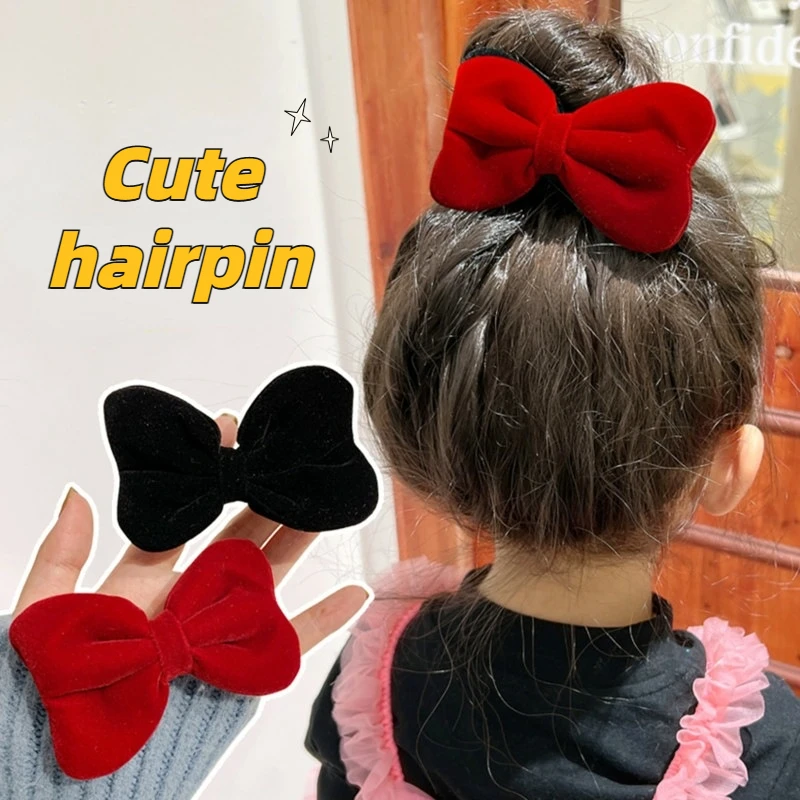 

Korean Version of Metal Coral Velvet Solid Color Bow Duckbill Clip Campus Party Elegant Hair Clip Girl Lovely Hair Accessories