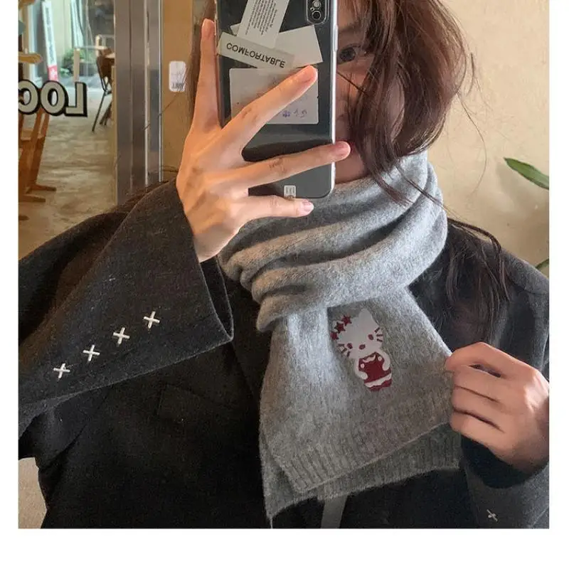 

Hello Kitty Kawaii Anime Sanrio Short Thickened Student Scarf Embroidery Cute Cartoon Cotton Neckerchief Lovely Gift Girls Toys