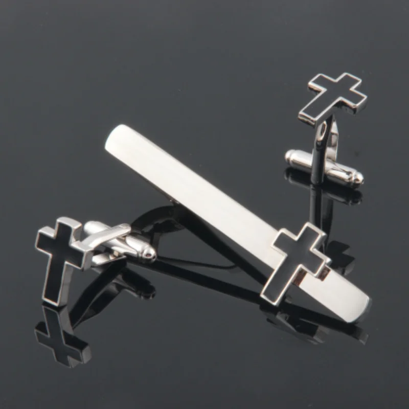 

High Quality Tie Clip Cuff Buckle Set Men's Stickpin Cross Suit