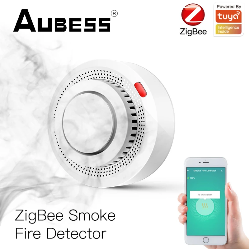 1/5PCS Tuya Zigbee Smoke Alarm Detector Fire Security Guard Smart Home Sensor Wireless Connection Works With Alexa Google Home