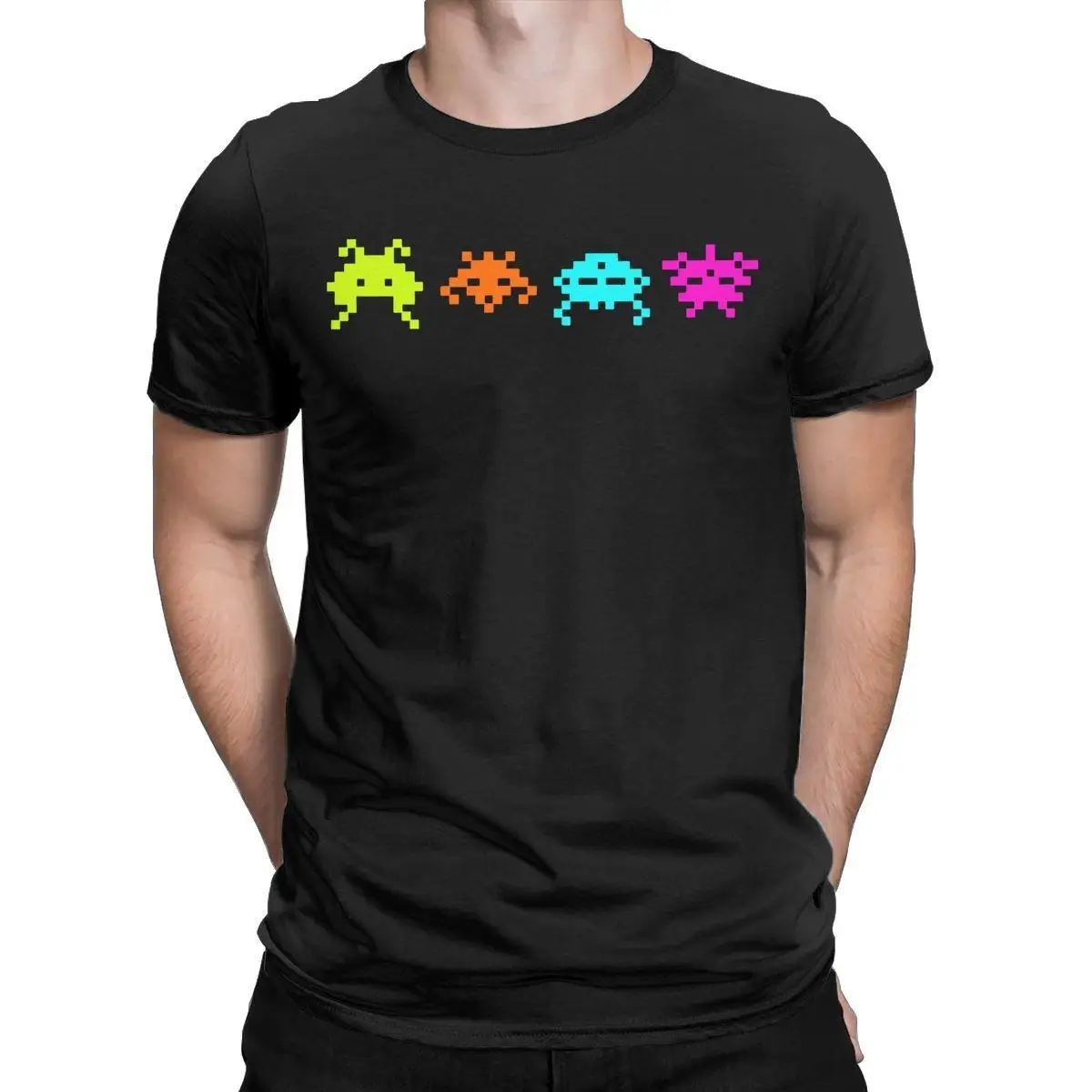 

Men's T-Shirt Space Invaders Humor Pure Cotton Tees Short Sleeve Games Aliens Funny Retro T Shirt Crewneck Clothes Gift Idea