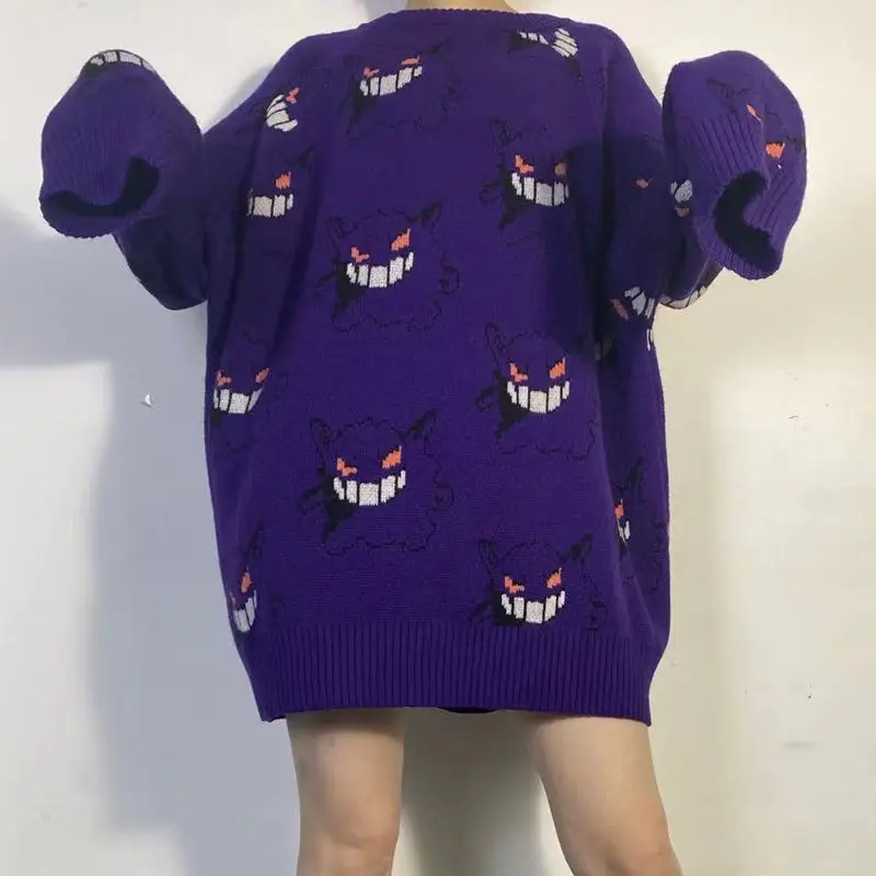 

Anime Pokemon Y2k Cute Cartoon Gengar Jacquard Thick Sweater Autumn Winter Street Little Monster Gothic Street Cool Sweater