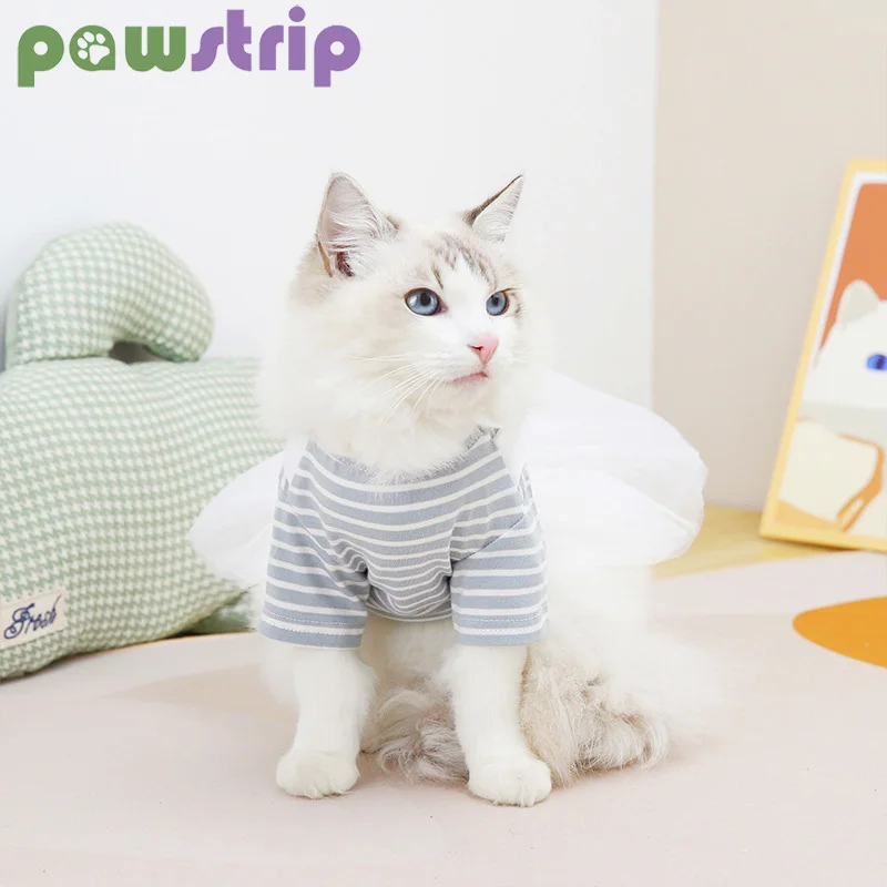 

Sweet Pet Cat Bow Tie Skirt Kitten Stripe Princess Dress for Small Medium Cats White Mesh Dress Spring Cat Clothes Pet Supplies
