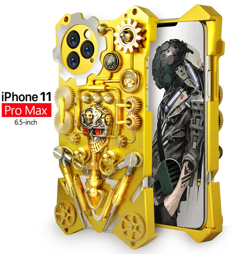

Hot Metal Steel Machinery Gothic Skull Gear For IPhone 14 13 12 11 Pro Xs Max Mini 8 7 Plus X Xr Shell Skin CASE Cover