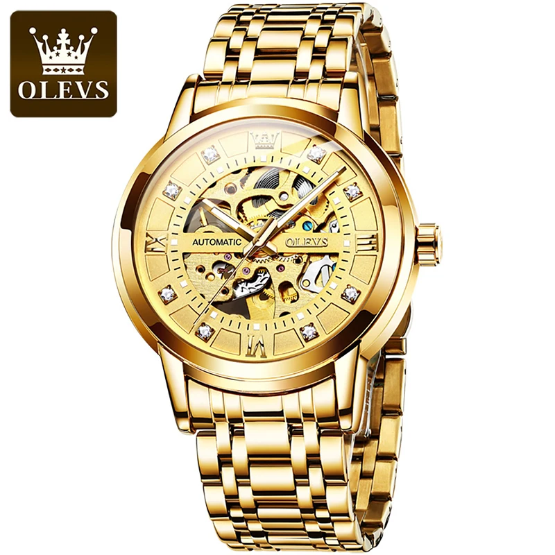 

OLEVS New Automatic Mechanical Watches Men's Waterproof Luminous Skeleton Luxury Gold Watch For Men Business Wristwatches 9901