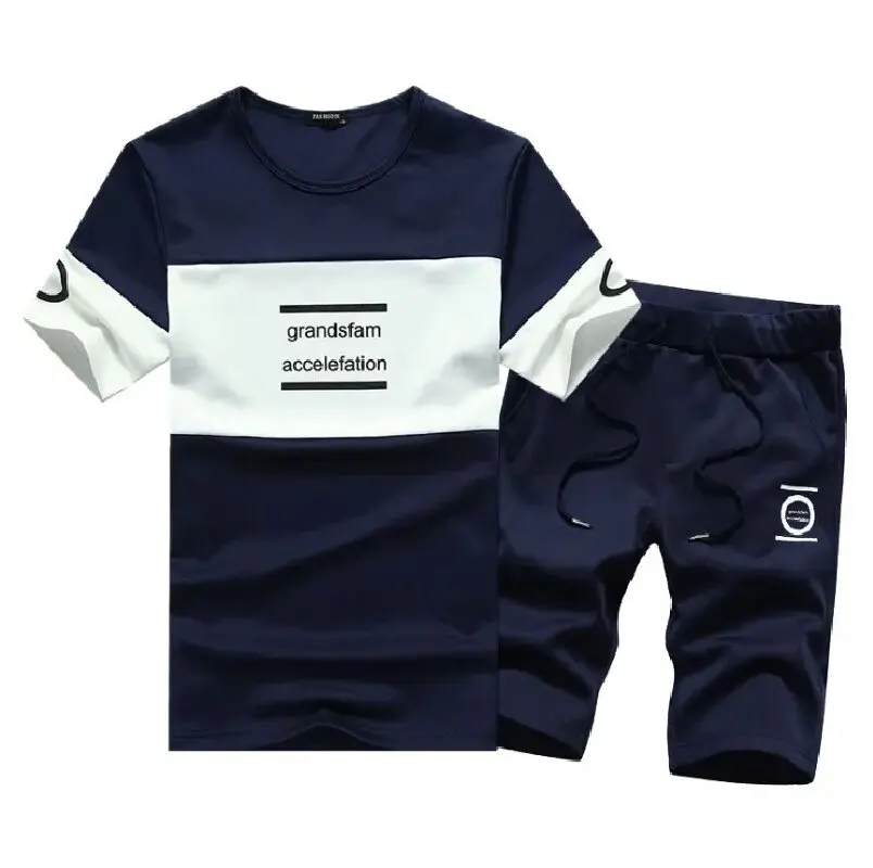 

Men Summer Clothing Set Teens Fashion Casual Male T- Shirt+Shorts Clothes Sets O-Neck Tracksuits Color Navy Gray Black Summer Su