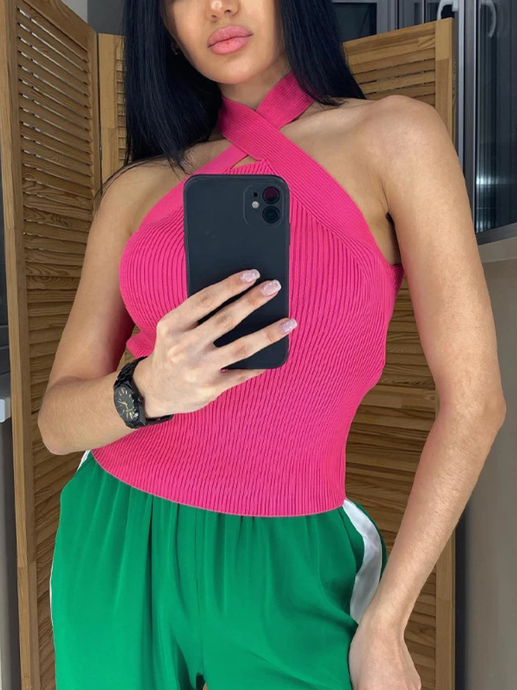 

Женская Летняя трикотажная блузка с открытыми плечами и открытой спиной